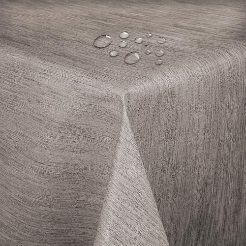Wachstuch Wachstischdecke mit Overlock Naht Leinen Prägung Braun Rechteckig 140 x 140 cm Tischdecke abwischbar von DecoHomeTextil Heimtextilmanufaktur