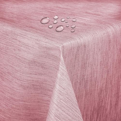 Wachstuch Wachstischdecke mit Overlock Naht Leinen Prägung Altrosa Rechteckig 100 x 100 cm Tischdecke abwischbar von DecoHomeTextil Heimtextilmanufaktur