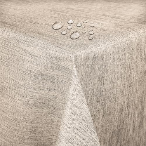 Wachstuch Wachstischdecke mit Overlock Naht Leinen Prägung Beige Sand Rechteckig 80 x 120 cm Tischdecke abwischbar von DecoHomeTextil Heimtextilmanufaktur