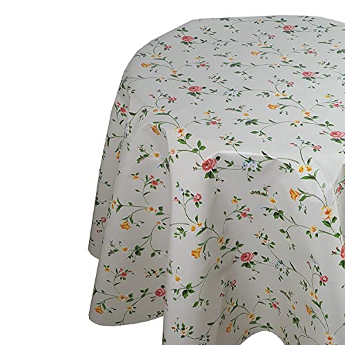 Wachstuchtischdecke Wachstuch Tischdecke Gartentischdecke Blumen Beige Oval ca. 140 x 180 cm abwaschbare Wachstischdecke von DecoHomeTextil Heimtextilmanufaktur