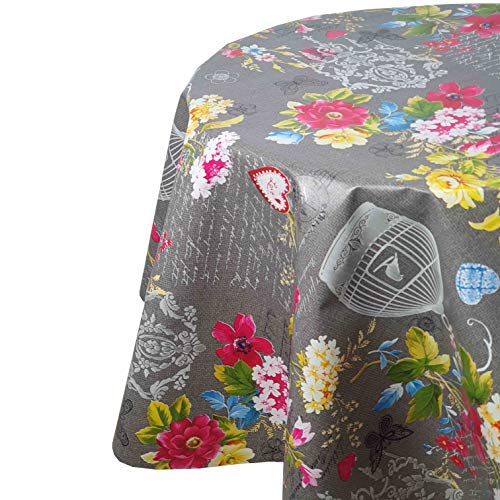 Wachstuchtischdecke Wachstuch Tischdecke Gartentischdecke Rund Oval Paradies Vogel Anthrazit Oval ca. 140 x 240 cm abwaschbare Wachstischdecke von DecoHomeTextil Heimtextilmanufaktur