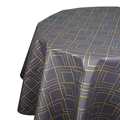 d-c-fix Wachstuchtischdecke Wachstuch Tischdecke Gartentischdecke Größe & Farbe wählbar Rund Oval Linas Anthrazit Oval 130 x 180 cm abwaschbar geprägt von DecoHomeTextil Heimtextilmanufaktur