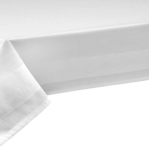100% Baumwolle Meterware Tischdecke Damast Farbe & Länge wählbar Weiß 130 x 130 cm mit 2 seitiger Atlaskante Eckig von DecoHomeTextil