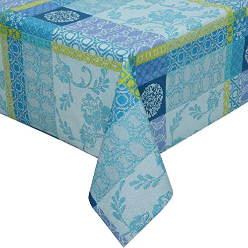100% Baumwolle Meterware Tischdecke Stofftischdecke Breite und Länge wählbar Torino Jacquard Blau Grün 140 x 140 cm Eckig Lotus Effekt von DecoHomeTextil Heimtextilmanufaktur