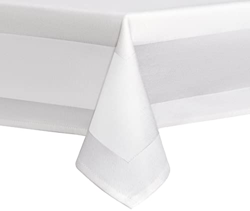 Damast Tischdecke Größe wählbar - Gastro Edition Weiss Eckig 130 x 220 cm Tischdecke mit Atlaskante aus 100% Baumwolle von DecoHomeTextil Heimtextilmanufaktur