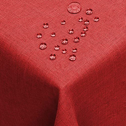 DecoHomeTextil Leinen Optik Farbe Größe wählbar - Eckig 110 x 140 BZW.140x110 BZW. 110x140 cm Dunkelrot mit Lotus Effekt Tischdecke mit Fleckschutz Dunkelrot TD Eckig von DecoHomeTextil Heimtextilmanufaktur