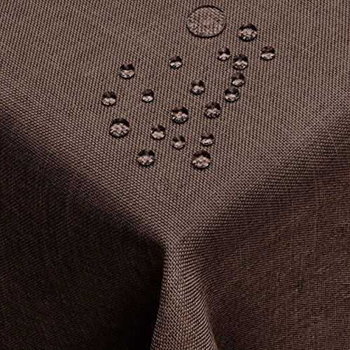 DecoHomeTextil Leinen Optik Farbe Größe wählbar - Eckig 110 x 220 BZW.220x110 BZW. 110x220 cm Dunkelbraun mit Lotus Effekt Tischdecke mit Fleckschutz Dunkelbraun TD Eckig von DecoHomeTextil Heimtextilmanufaktur
