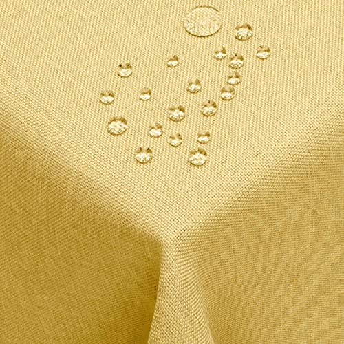 DecoHomeTextil Leinen Optik Farbe Größe wählbar - Eckig 135 x 200 BZW.200x135 BZW. 135x200 cm Gelb mit Lotus Effekt Tischdecke mit Fleckschutz Gelb TD Eckig von DecoHomeTextil Heimtextilmanufaktur