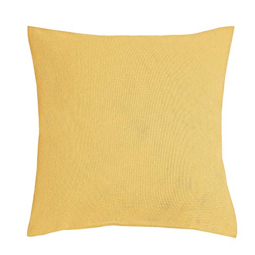 DecoHomeTextil Heimtextilmanufaktur Leinen Optik Kissenhüllen 2er-Set Eckig 40 x 40 cm Gelb Abwaschbar Wasserabweisend Fleckschutz Pflegeleicht mit Saumrand von DecoHomeTextil Heimtextilmanufaktur