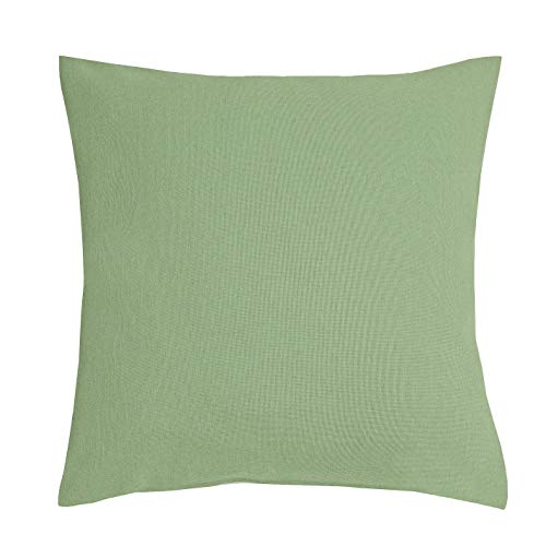 DecoHomeTextil Heimtextilmanufaktur Leinen Optik Kissenhüllen 2er-Set Eckig 40 x 40 cm Hellgrün/Grün Abwaschbar Wasserabweisend Fleckschutz Pflegeleicht mit Saumrand von DecoHomeTextil Heimtextilmanufaktur