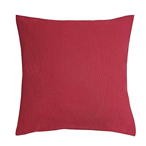 DecoHomeTextil Heimtextilmanufaktur Leinen Optik Kissenhüllen 2er-Set Eckig 50 x 50 cm Dunkelrot Abwaschbar Wasserabweisend Fleckschutz Pflegeleicht mit Saumrand von DecoHomeTextil Heimtextilmanufaktur