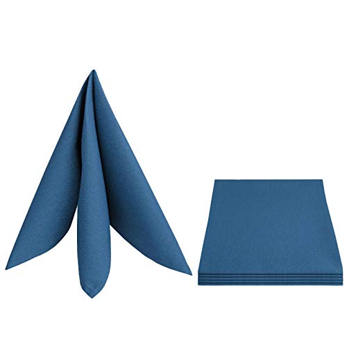 Leinen Optik Servietten 4er-Set Eckig 50 x 50 cm Dunkelblau Abwaschbar Wasserabweisend Fleckschutz Pflegeleicht mit Saumrand von DecoHomeTextil Heimtextilmanufaktur