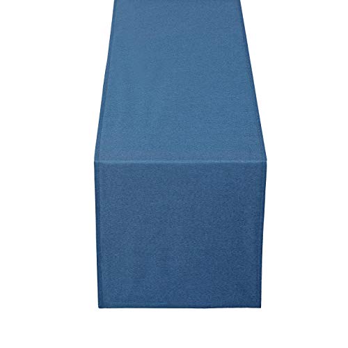 Leinen Optik Tischläufer Läufer Eckig 40 x 100 cm Dunkelblau Abwaschbar Wasserabweisend Fleckschutz Pflegeleicht mit Saumrand von DecoHomeTextil Heimtextilmanufaktur