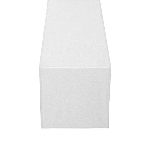 Leinen Optik Tischläufer Läufer Eckig 40 x 140 cm Weiss Abwaschbar Wasserabweisend Fleckschutz Pflegeleicht mit Saumrand von DecoHomeTextil Heimtextilmanufaktur