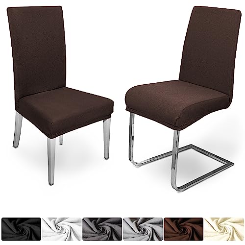 DecoHomeTextil Heimtextilmanufaktur Universal Stretch Uni Stuhlhusse Stuhlhussen Husse Hussen mit 200g/m² 2er Set Braun Farbe und Set Größe wählbar Stuhlbezug Stuhlüberzug Elastisch von DecoHomeTextil Heimtextilmanufaktur