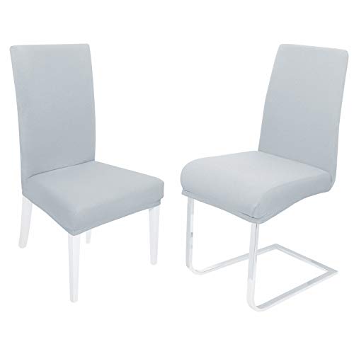 DecoHomeTextil Heimtextilmanufaktur Universal Stretch Uni Stuhlhusse Stuhlhussen Husse Hussen mit 200g/m² 2er Set Hellgrau Farbe und Set Größe wählbar Stuhlbezug Stuhlüberzug Elastisch von DecoHomeTextil Heimtextilmanufaktur