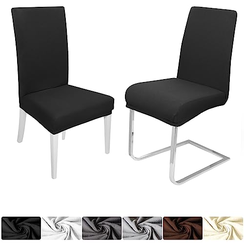 DecoHomeTextil Heimtextilmanufaktur Universal Stretch Uni Stuhlhusse Stuhlhussen Husse Hussen mit 200g/m² 2er Set Schwarz Farbe und Set Größe wählbar Stuhlbezug Stuhlüberzug Elastisch von DecoHomeTextil Heimtextilmanufaktur