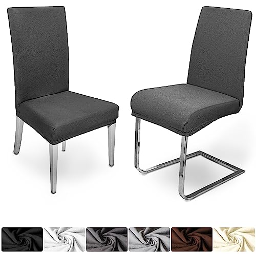 DecoHomeTextil Heimtextilmanufaktur Universal Stretch Uni Stuhlhusse Stuhlhussen Husse Hussen mit 200g/m² 4er Set Grau Farbe und Set Größe wählbar Stuhlbezug Stuhlüberzug Elastisch von DecoHomeTextil Heimtextilmanufaktur