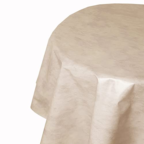 Wachstuch Leicht Marmoriert RUND OVAL Größe & Farbe wählbar Oval ca. 140 x 180 cm Beige Creme abwaschbare Tischdecke von DecoHomeTextil Heimtextilmanufaktur