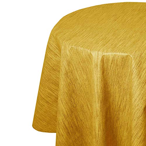Wachstuch Robuste Leinen Prägung Rund Oval Größe & Farbe wählbar Rund 80 cm Gelb abwaschbare Tischdecke von DecoHomeTextil Heimtextilmanufaktur