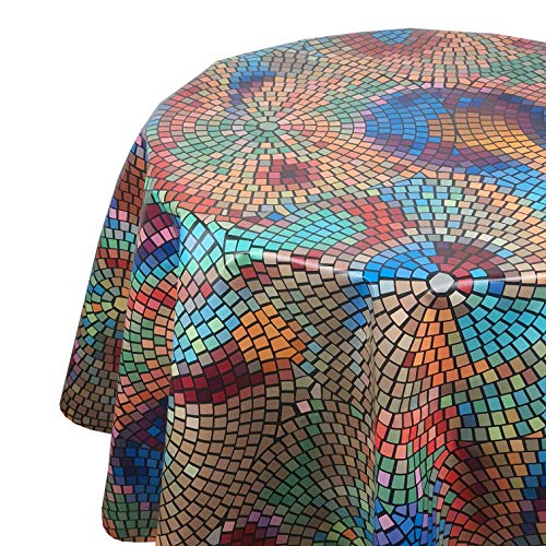 Wachstuch Wachstischdecke Tischdecke Größe und Muster wählbar Mosaik Bunt Oval ca. 140 x 220 cm abwaschbar Gartentischdecke von DecoHomeTextil Heimtextilmanufaktur
