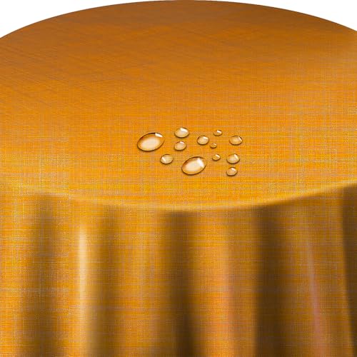 d-c-fix Wachstuch Leinen Look RUND OVAL Farbe & Größe wählbar Rund 120 cm Orange abwaschbare Tischdecke von DecoHomeTextil