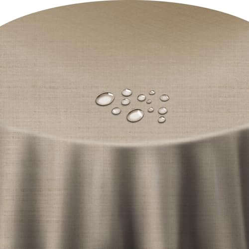 d-c-fix Wachstuch Leinen Look RUND OVAL Farbe & Größe wählbar Rund ca. 140 cm Beige Silber abwaschbare Tischdecke von DecoHomeTextil Heimtextilmanufaktur