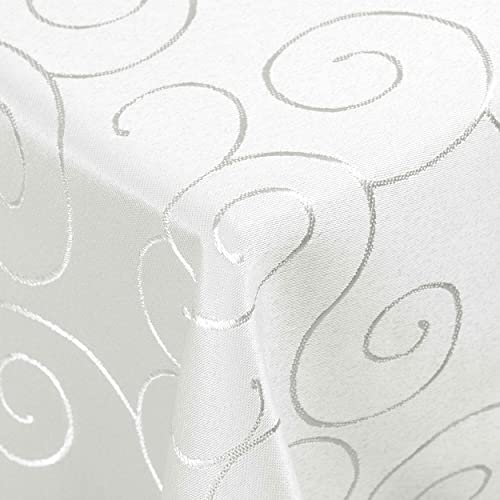 Kringel/Circle Tafeldecke Form, Größe & Farbe wählbar- Eckig 110 x 220 cm - Weiss Damast Tischdecke von DecoHomeTextil