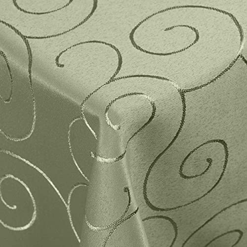 Kringel/Circle Tafeldecke Form, Größe & Farbe wählbar- Eckig 130 x 160 cm - Hellgrün Damast Tischdecke von DecoHomeTextil