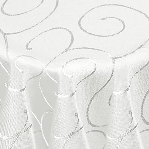 Kringel/Circle Tafeldecke Form, Größe & Farbe wählbar- Oval 160 x 220 cm - Weiss Damast Tischdecke von DecoHomeTextil