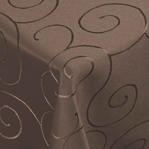 Kringel/Circle Tafeldecke Form, Größe & Farbe wählbar- Eckig 160 x 360 cm - Dunkelbraun Damast Tischdecke von DecoHomeTextil