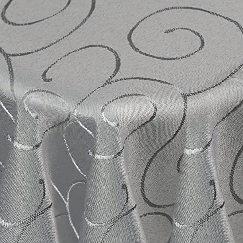 Kringel/Circle Tafeldecke Form, Größe & Farbe wählbar- Oval 130 x 260 cm - Hellgrau Damast Tischdecke von DecoHomeTextil