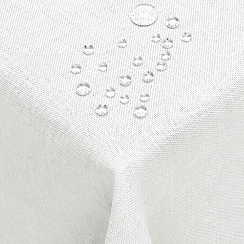 Leinen Optik Tischdecke Tischtuch Tafeldecke Leinendecke Abwaschbar Wasserabweisend Eckig 110 x 110 cm Weiss Fleckschutz Pflegeleicht mit Saumrand Leinentuch von DecoHomeTextil