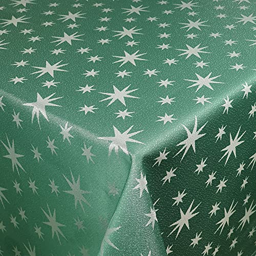 Lurex Tischdecke Sterne Farbe und Größe wählbar - Eckig 130x260 cm Dunkelgrün - dezent glitzernd Tischdecke Weihnachten von Decohometextil