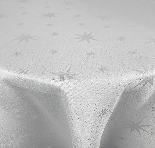Lurex Tischdecke Sterne Farbe und Größe wählbar - Oval 160x220 cm Silber - dezent glitzernd Tischdecke Weihnachten von Decohometextil