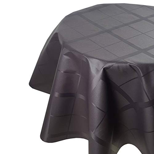 NL Meterware Stoff Teflon RUND OVAL Größe & Farbe wählbar Rund 138 cm Groß Kariert Schwarz Tischdecke von DecoHomeTextil