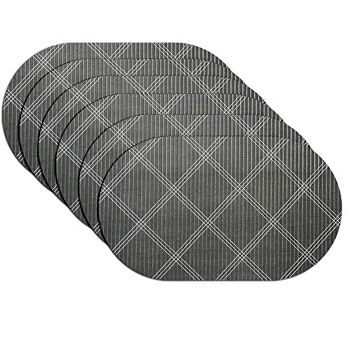Platzmatten Tischmatten Tischset Platzset ca. 2mm dick 30 x 45 cm 6er Set Farbe & Form wählbar Oval in Karo Grau abwaschbar Hitzebeständig Rutschhemmend von DecoHomeTextil Heimtextilmanufaktur