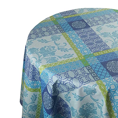 Textile Tischdecke Meterware Stofftischdecke Größe und Farbe wählbar Torino Blau Grün Rund 80 cm Lotus Effekt von DecoHomeTextil