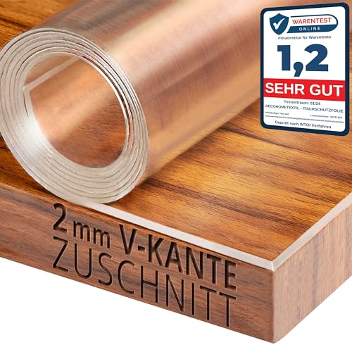 Transparente Folie 2mm abgeschrägte V Kante, glasklar und Hochglanz Schutzfolie Tischschutz Tischdecke Größe wählbar Eckig 100 x 70 cm Schutztischdecke von DecoHomeTextil Heimtextilmanufaktur