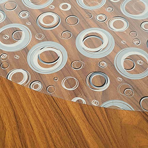 Transparente Folie Tischdecke Tischfolie Schutzfolie mit Muster Kringel Grau Rund 90 cm abwaschbar von DecoHomeTextil