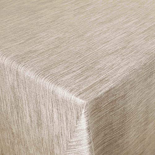 Wachstuch Robuste Leinen Prägung Pro RUND OVAL ECKIG Breite & Länge wählbar Beige Sand Eckig 110 x 200 cm abwaschbare Tischdecke Gartentischdecke von DecoHomeTextil Heimtextilmanufaktur
