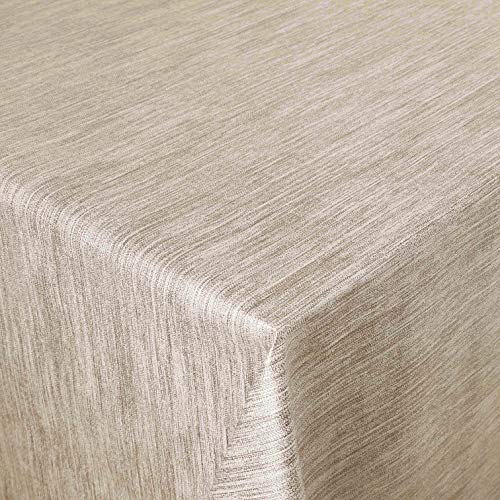 Wachstuch Robuste Leinen Prägung Pro RUND OVAL ECKIG Breite & Länge wählbar Beige Sand Eckig 130 x 350 cm abwaschbare Tischdecke Gartentischdecke von DecoHomeTextil