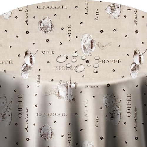 Wachstuch Tischdecke RUND OVAL Farbe & Größe wählbar Kaffee Robust Beige 130 x 180 cm Oval abwaschbar von DecoHomeTextil Heimtextilmanufaktur