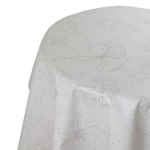Wachstuch Tischdecke Wachstuchtischdecke Farbe und Größe wählbar d-c-fix Palmas Weiß Rund 120 cm abwaschbare Gartentischdecke von DecoHomeTextil Heimtextilmanufaktur