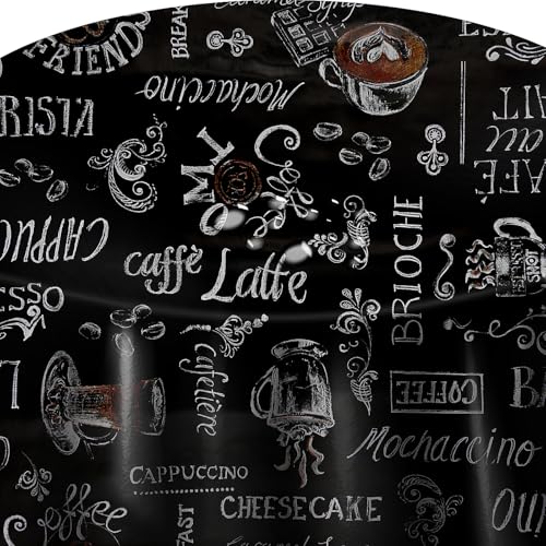 Wachstuch Wachstischdecke Tischdecke Farbe und Größe wählabar Cafe Bar Schwarz Oval 130 x 160 cm abwaschbar Gartentischdecke von DecoHomeTextil Heimtextilmanufaktur