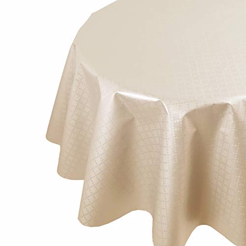 Wachstuch Wachstischdecke Tischdecke Farbe und Größe wählabar Diamant Relief Beige Rund 120 cm abwaschbar Gartentischdecke von DecoHomeTextil