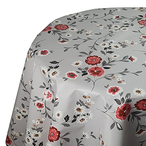 Wachstuch Wachstischdecke Tischdecke Gartentischdecke Farbe und Größe wählbar Betsy Blumen Grau Oval ca. 140 x 180 cm abwaschbare Wachstuchtischdecke von DecoHomeTextil