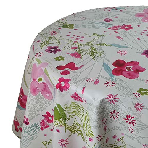 Wachstuch Wachstischdecke Tischdecke Gartentischdecke Farbe und Größe wählbar Bloom Blume Pink Oval ca. 140 x 220 cm abwaschbare Wachstuchtischdecke von DecoHomeTextil