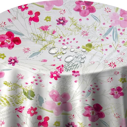 Wachstuch Wachstischdecke Tischdecke Gartentischdecke Farbe und Größe wählbar Bloom Blume Pink Rund 110 cm abwaschbare Wachstuchtischdecke von DecoHomeTextil Heimtextilmanufaktur