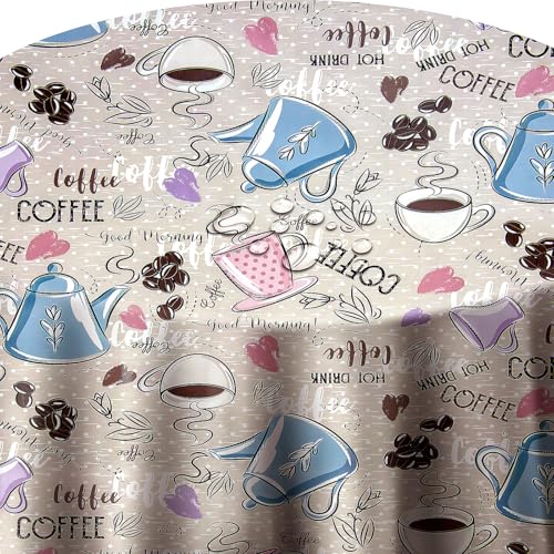 Wachstuch Wachstischdecke Tischdecke Gartentischdecke Farbe und Größe wählbar Good Morning Kaffee Rund 110 cm abwaschbare Wachstuchtischdecke von DecoHomeTextil Heimtextilmanufaktur